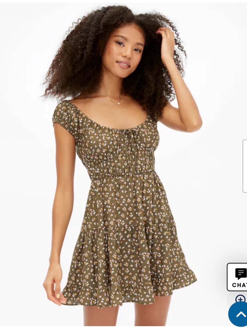 Aeropostale Olive Green Floral Scoop Neck Mini Dress